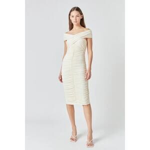 Endless Rose Draped Ruched Midi Knit Midi Bodycon Dress Size Large Romantic